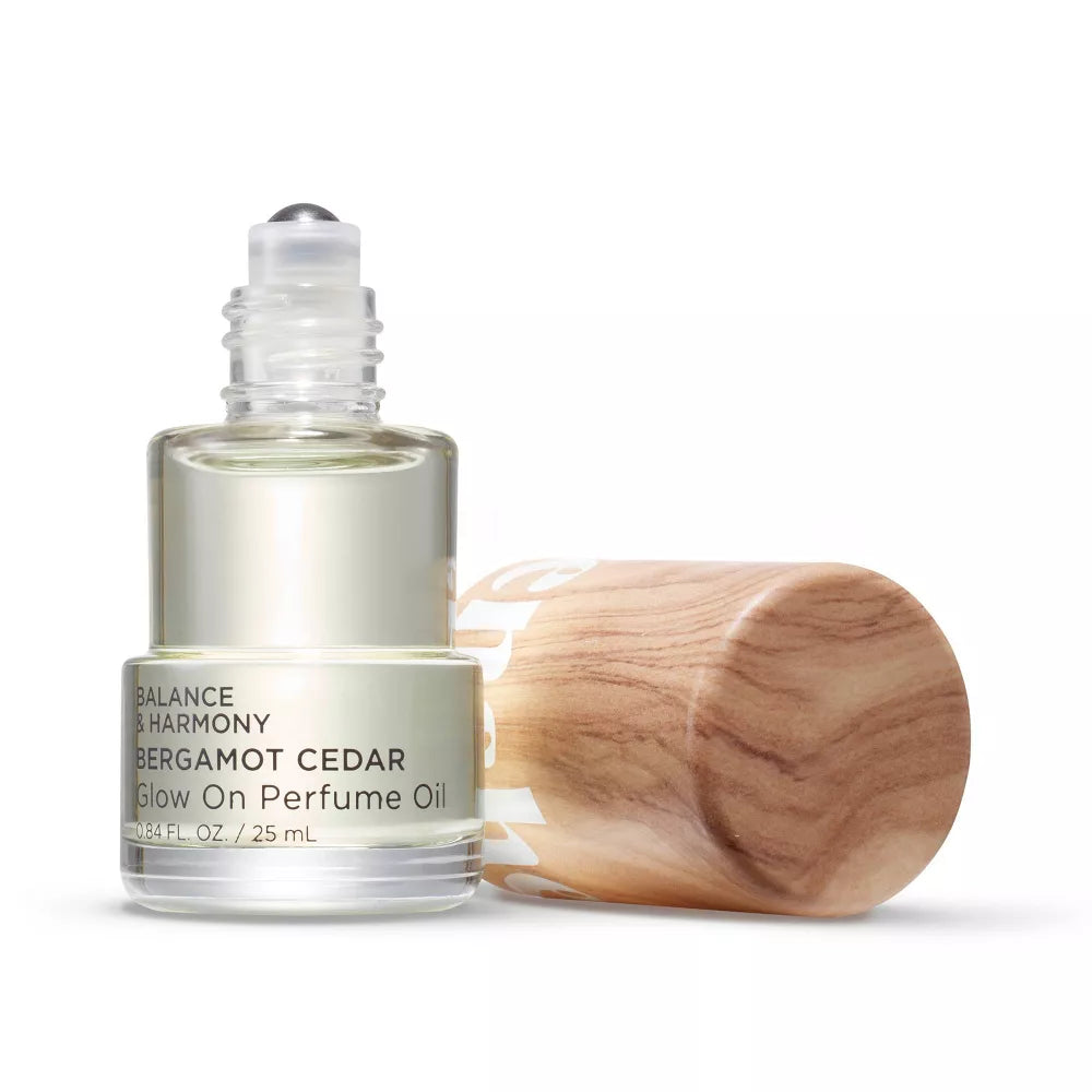 Glow On Roll-On Fragrance with Essential Oils - Earthy Bergamot Cedar - PREVENTA