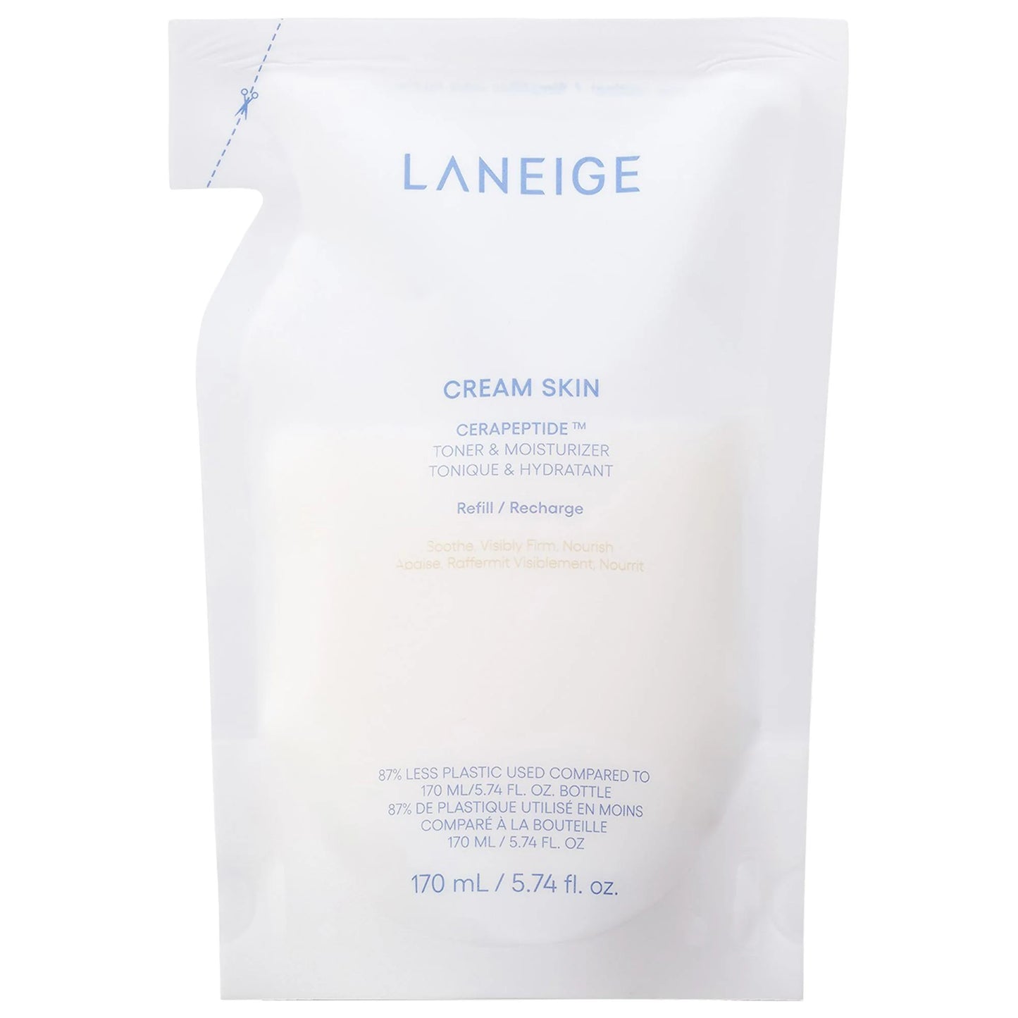 Cream Skin Refillable Toner & Moisturizer with Ceramides and Peptides