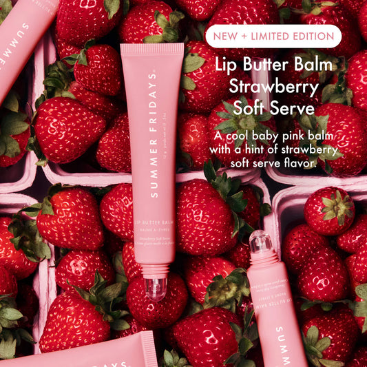 Lip Butter Balm Treatment for Hydration + Nourishing Shine Strawberry Soft Serve Preventa