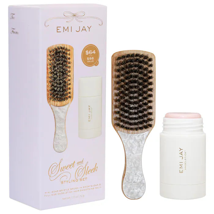 Sweet and Sleek Styling Set with Angelstick and Mini Boar Bristle Brush in Snow Sugar Preventa